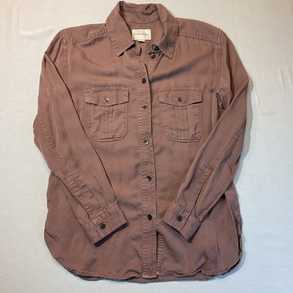 American Eagle Dark Rust Long Sleeve Button up, Size XS‎ Collar Casual Office
